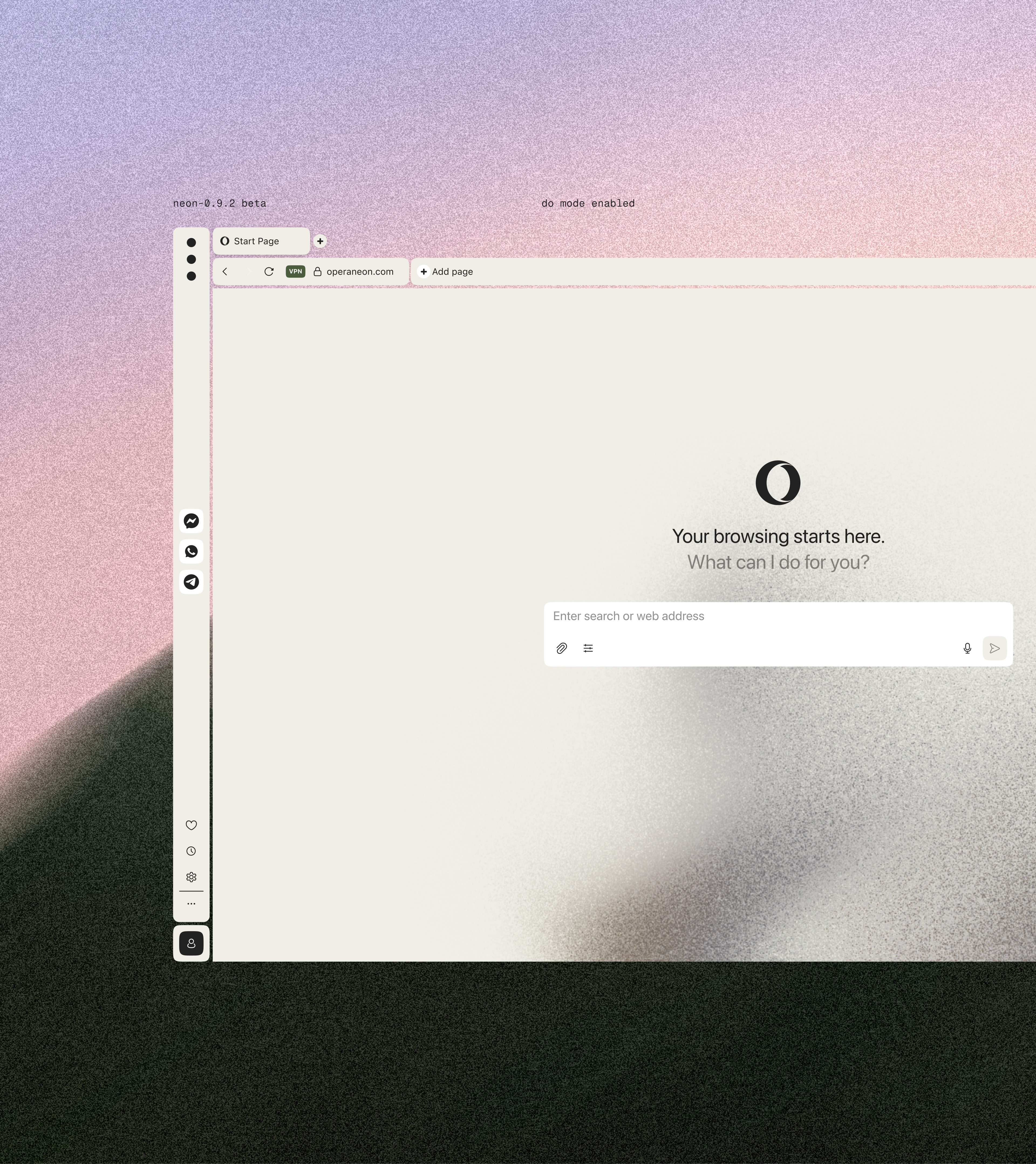 Opera Neon browser UI