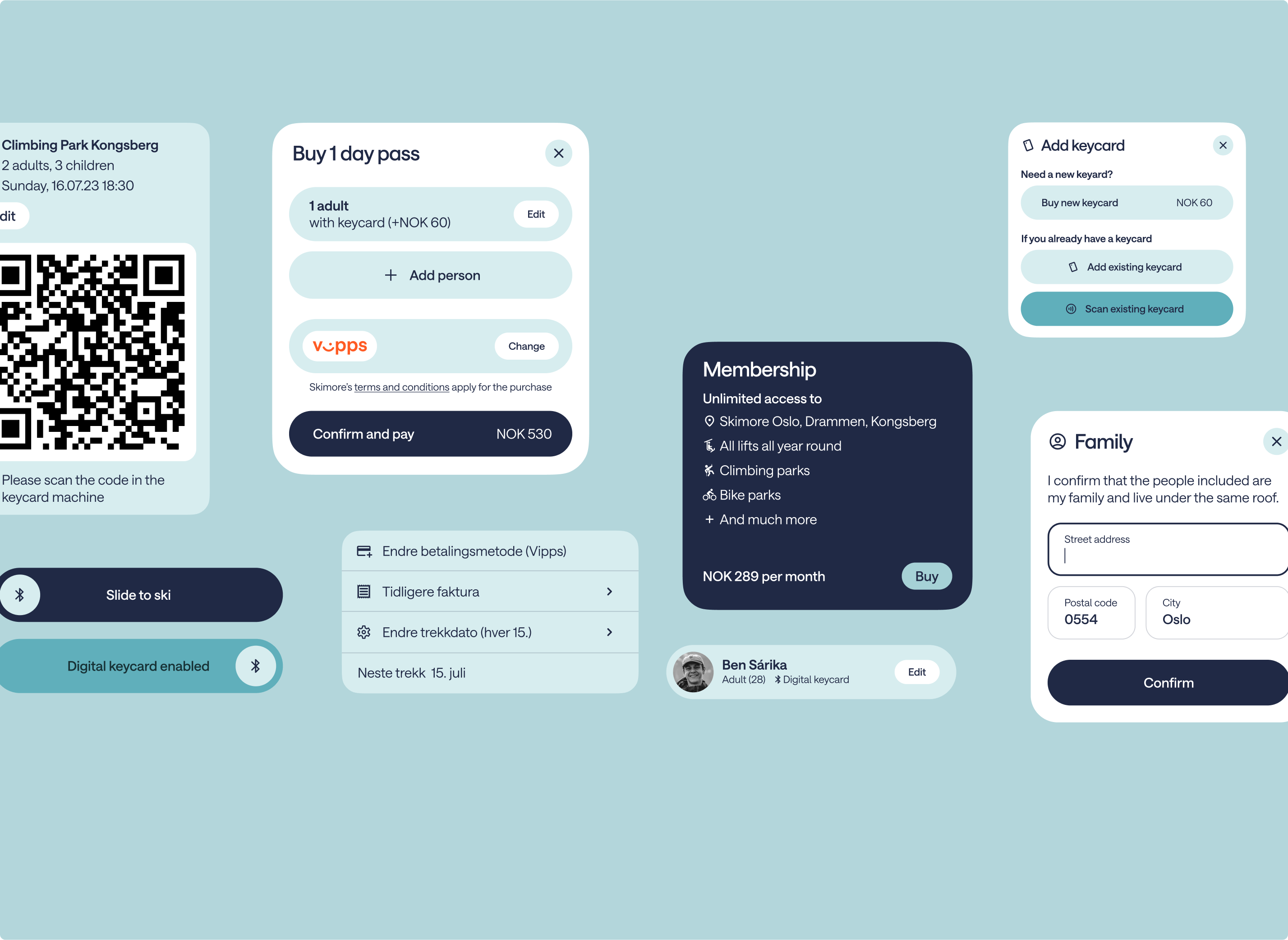 UI components from the app showing the design systems