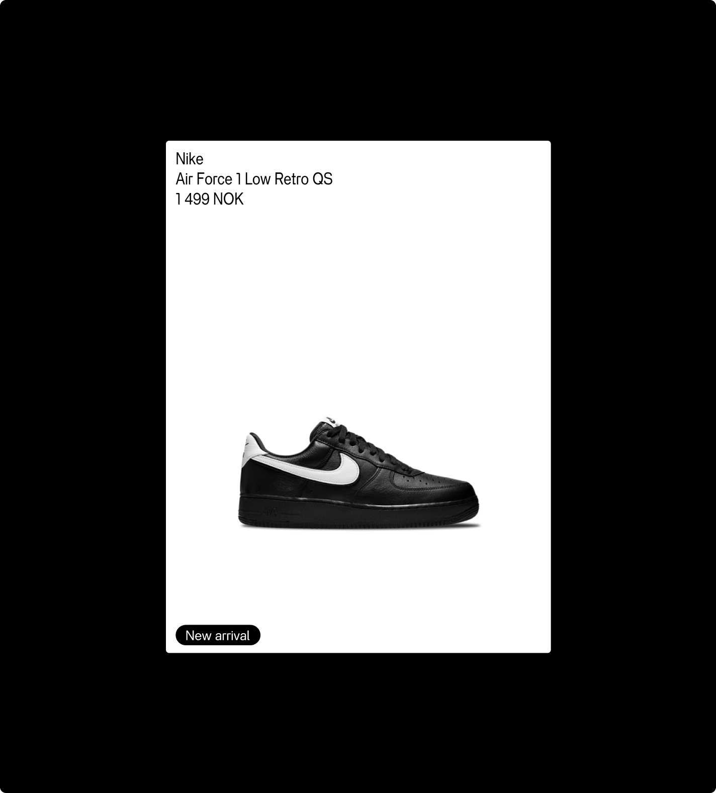 Product card layout with Nike Air Force 1 Low Retro QS