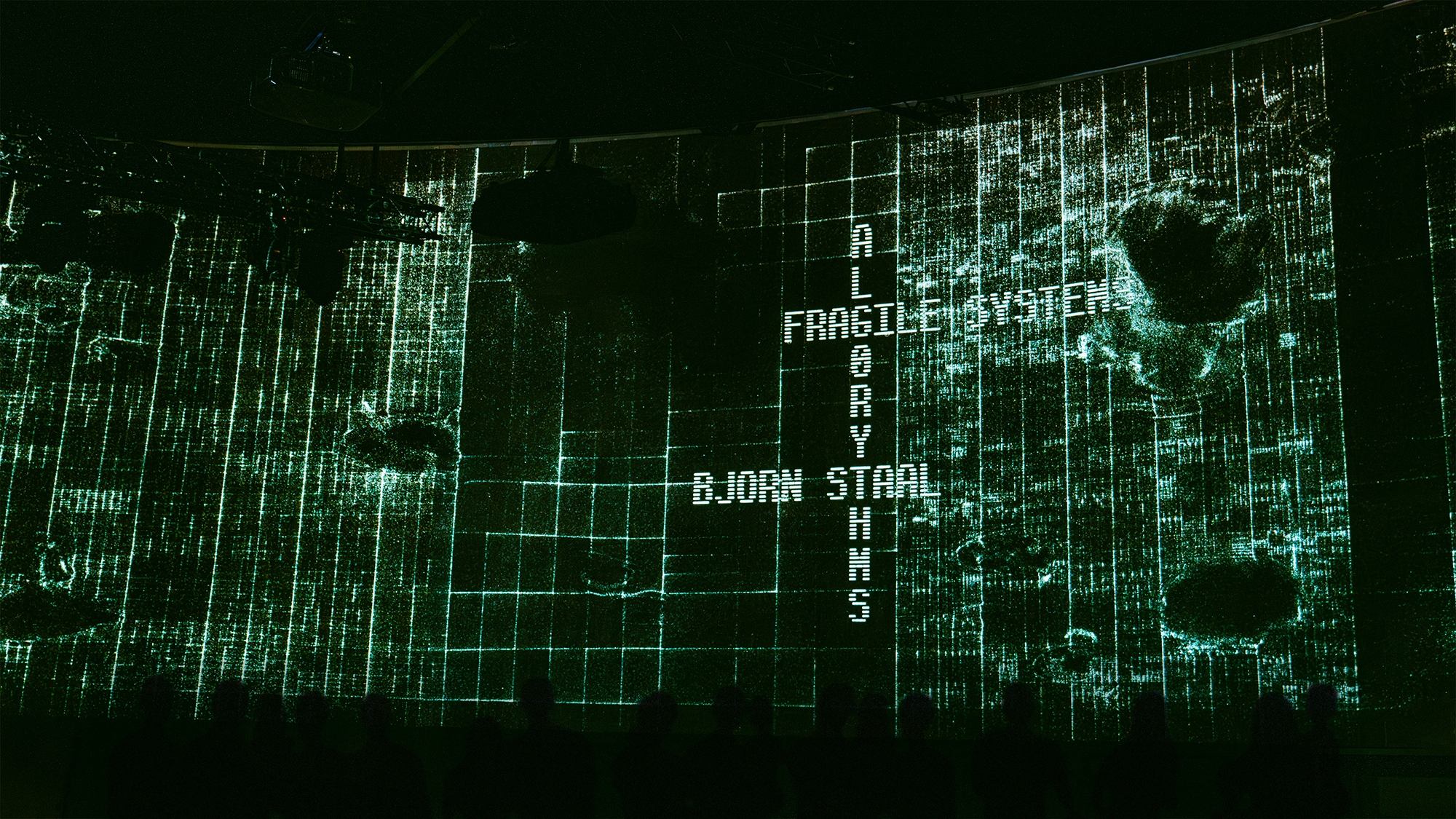 Algorythms identity x Bjørn Gunnar Staal – Fragile Systems projected on a huge screen